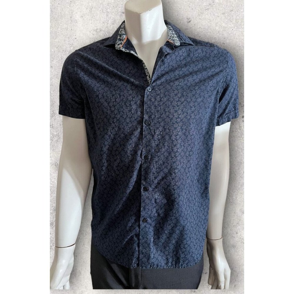 Denim & Flower Mens Short Sleeve Button Up Shirt Size Medium Slim Fit